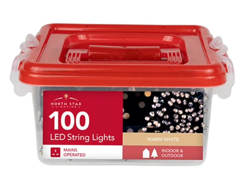 Wholesale 100 LED Mains Operated Warm White String Lights with Storage Box