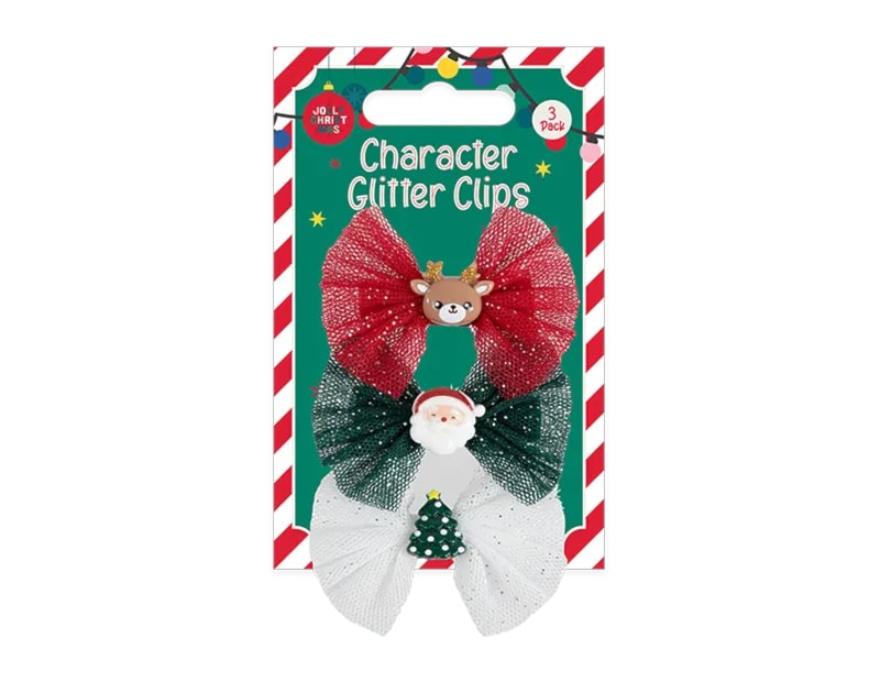Wholesale Christmas Character Glitter Clips 3pk Wholesale Christmas Character Glitter Clips 3pk