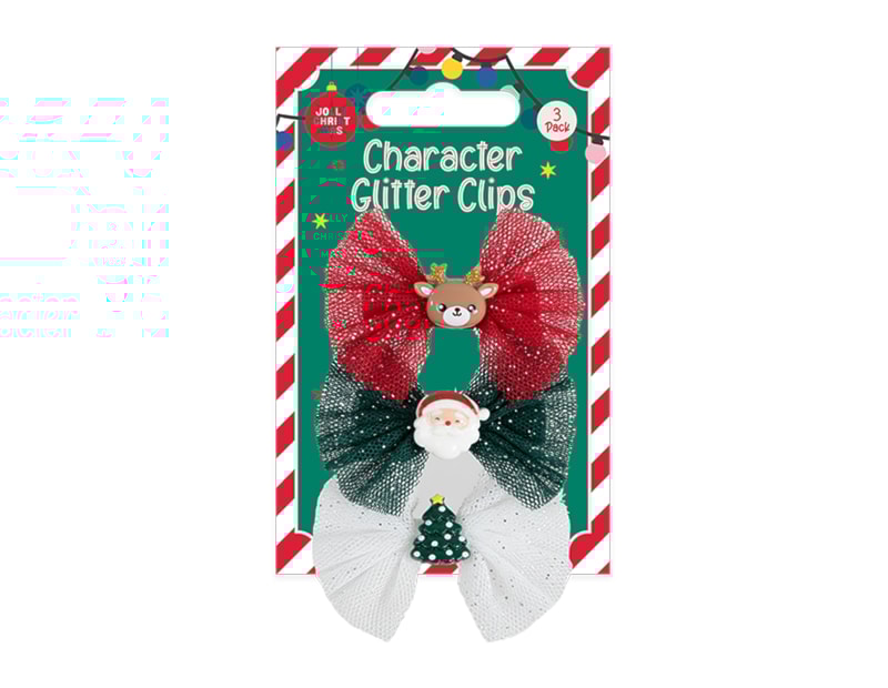 Christmas Character Glitter Clips 3pk Christmas Character Glitter Clips 3pk