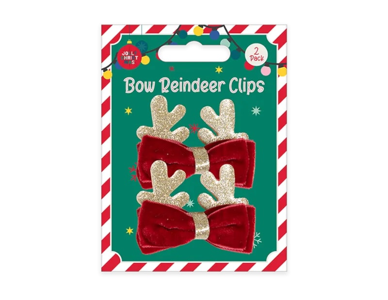 Christmas Bow Reindeer Clips 2pk Christmas Bow Reindeer Clips 2pk
