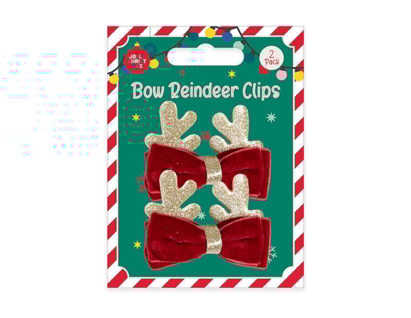 Christmas Bow Reindeer Clips 2pk