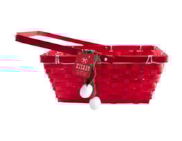 Wholesale Wicker Basket with Handle and Pom Pom Scarf 28 x 18 x 12cm
