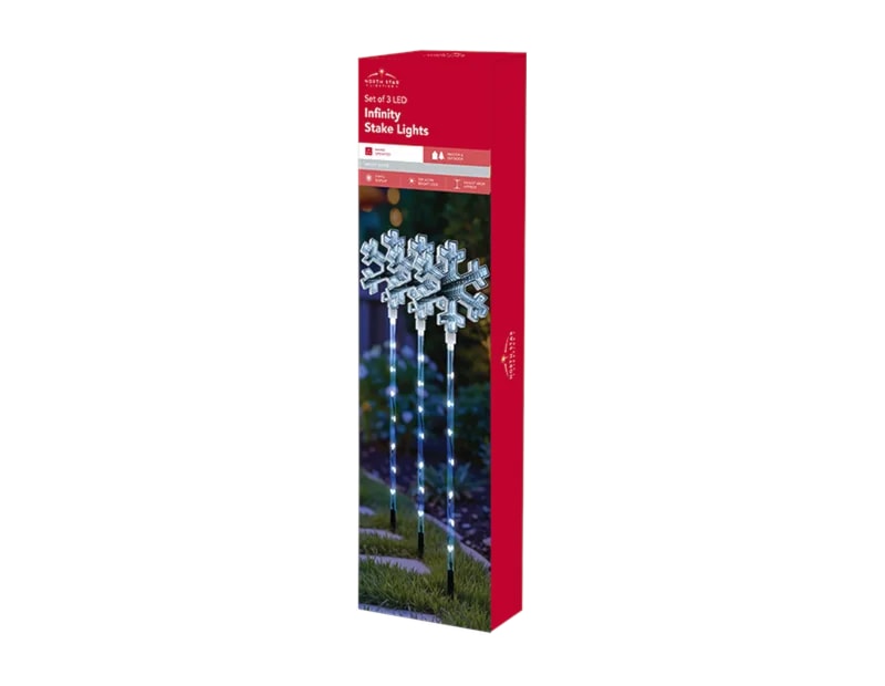 Wholesale LED Mains Operated Snowflake Infinity Stake Light 3pk CDU