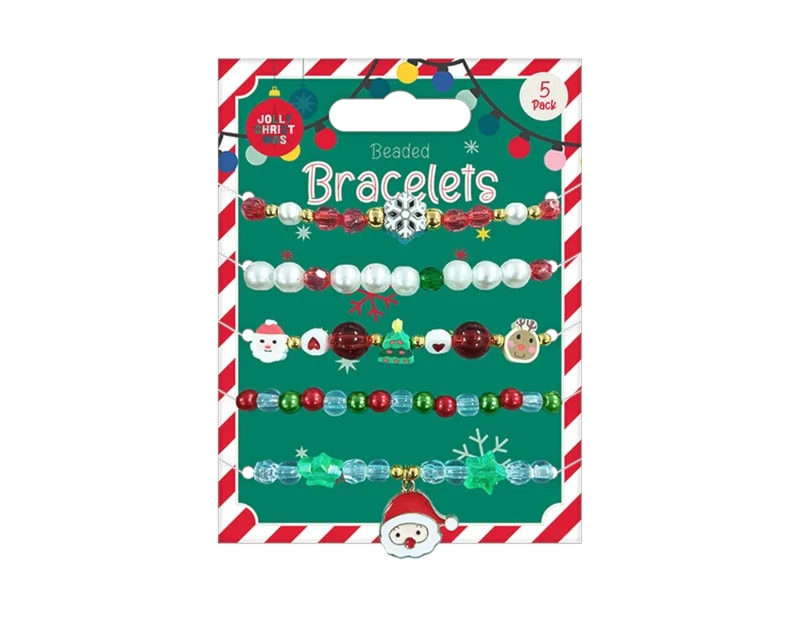 Wholesale Christmas Beaded Bracelets 5pk