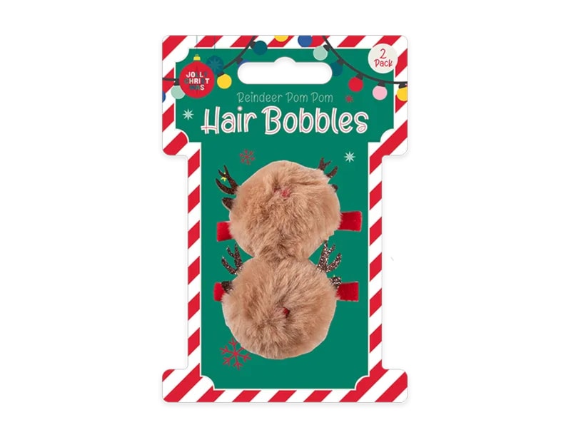 Wholesale Reindeer Pom Pom Hair Bobbles 2pk