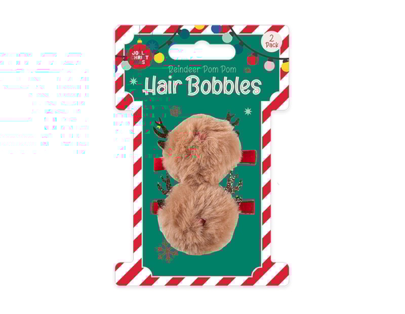 Wholesale Reindeer Pom Pom Hair Bobbles 2pk