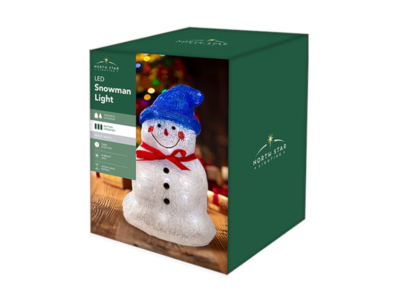 Wholesale LED Battery Operated Bright White Snowman Light 26cm
