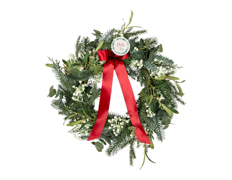 Wholesale White Berry Bow Wreath 50cm