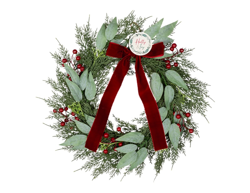 Wholesale Red Berry Bow Wreath 50cm