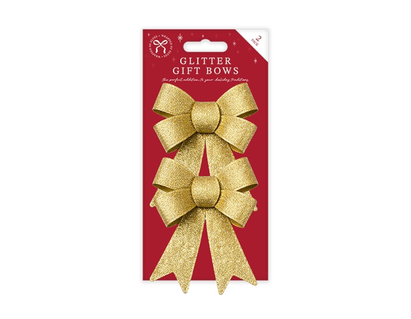 Wholesale Christmas Glitter Gift Bows 2pk Bulk Buy Christmas Glitter Gift Bows 2pk