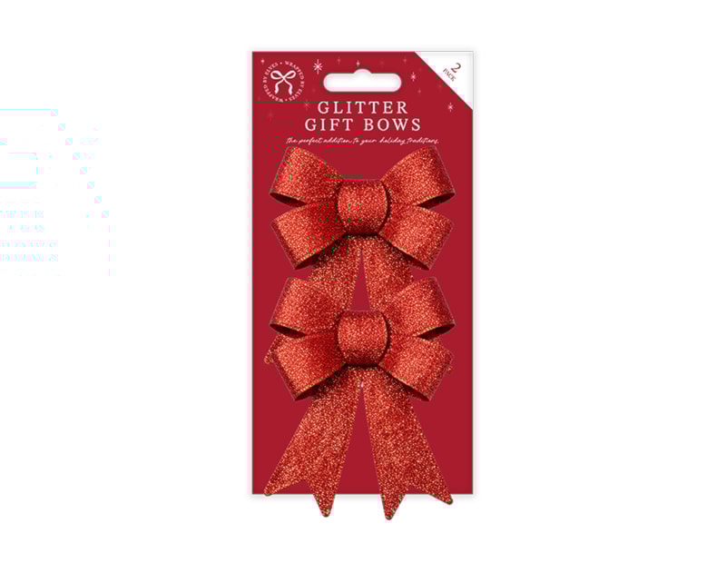 Wholesale Christmas Glitter Gift Bows 2pk