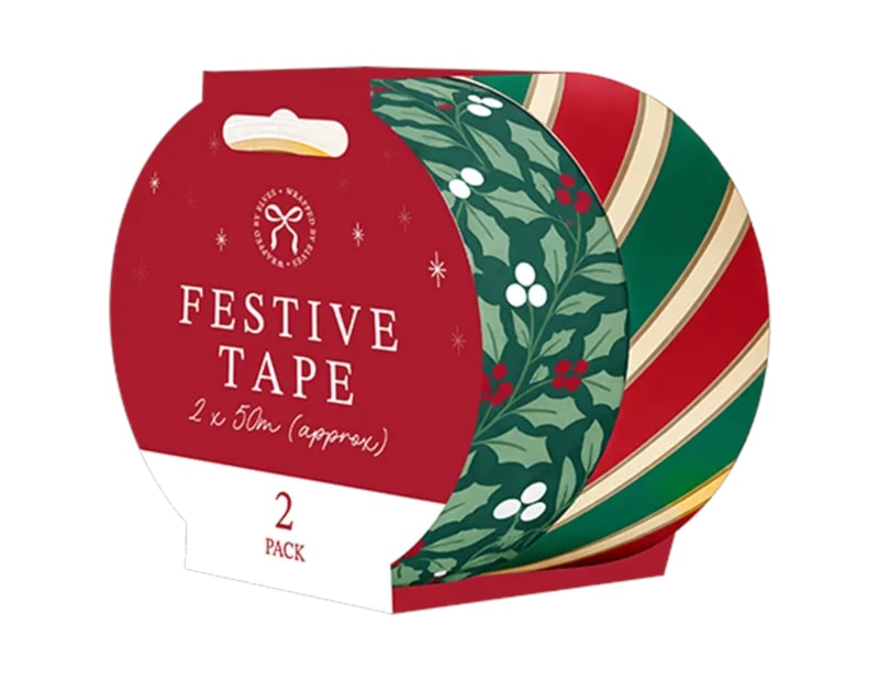 Wholesale Christmas Printed Tape 50m 2pk
