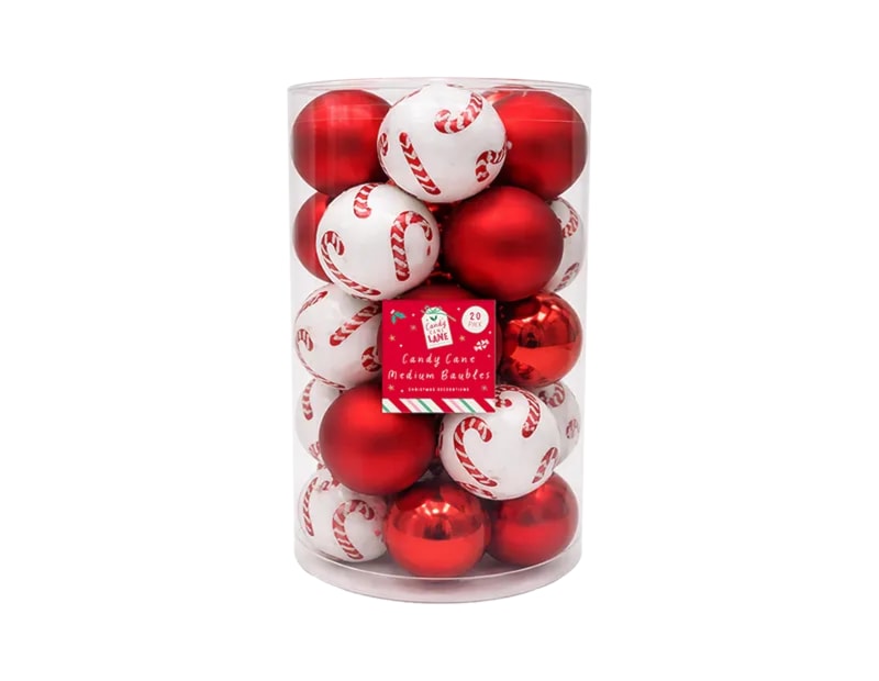 Wholesale Candy Cane Medium Baubles 20pk