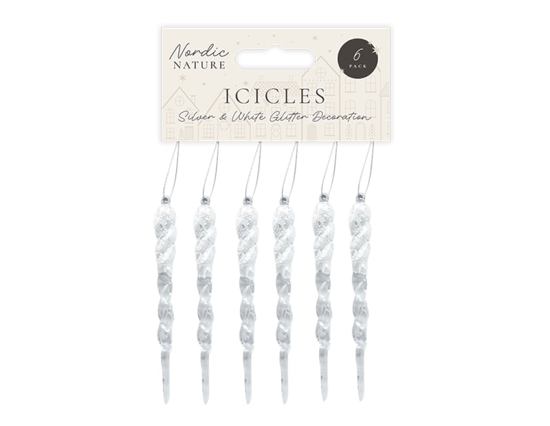 Wholesale Silver & White Acrylic Glitter Icicles Wholesale Silver & White Acrylic Glitter Icicles