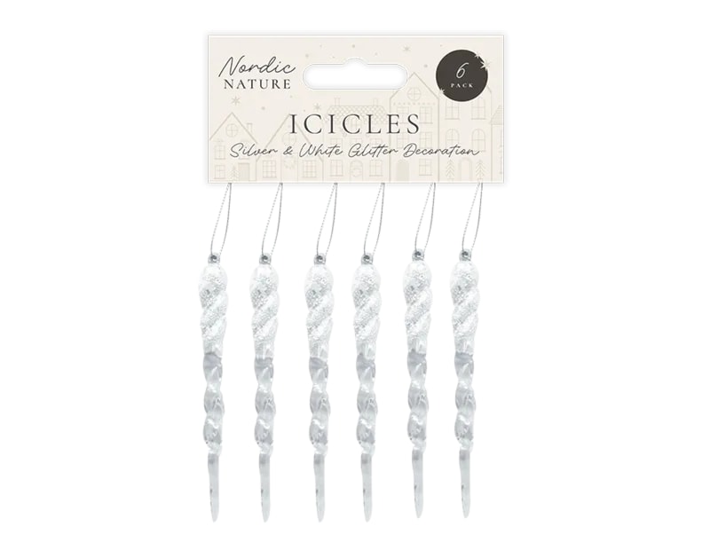 Wholesale Silver & White Acrylic Glitter Icicles Wholesale Silver & White Acrylic Glitter Icicles