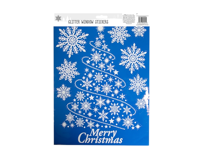 Wholesale Xmas White Glitter Window Stickers | Bulk Buy Christmas Decorations Bulk Buy Christmas Decorations