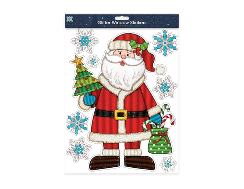 Wholesale Xmas Figures Glitter Finish Window Stickers | Bulk Buy Christmasa