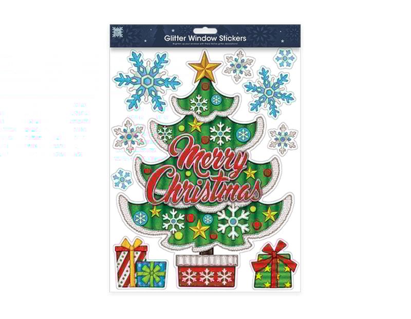 Wholesale Xmas Figures Glitter Finish Window Stickers | Bulk Buy Christmasa