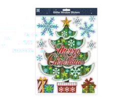 Wholesale Xmas Figures Glitter Finish Window Stickers | Bulk Buy Christmasa