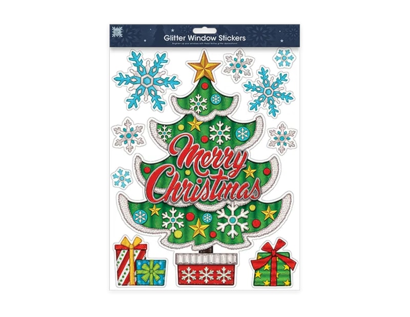 Wholesale Xmas Figures Glitter Finish Window Stickers | Bulk Buy Christmasa