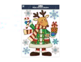 Wholesale Xmas Figures Glitter Finish Window Stickers | Bulk Buy Christmasa