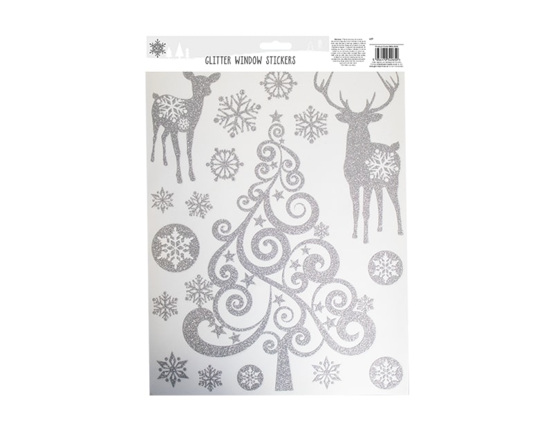 Wholesale Xmas Silver Glitter Window Stickers | Bulk Buy Christmas Decorations Bulk Buy Christmas Decorations