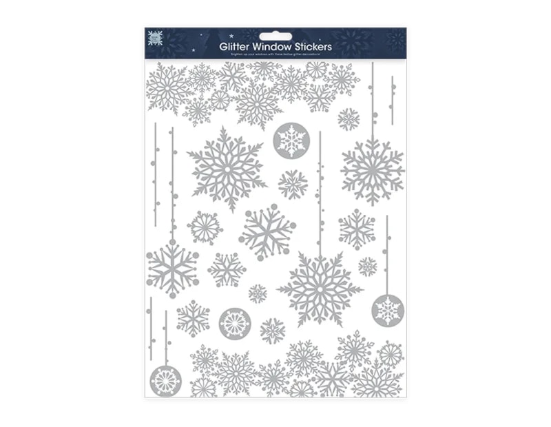 Wholesale Xmas Silver Glitter Window Stickers | Bulk Buy Christmas Decorations