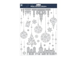 Wholesale Xmas Silver Glitter Window Stickers | Bulk Buy Christmas Decorations
