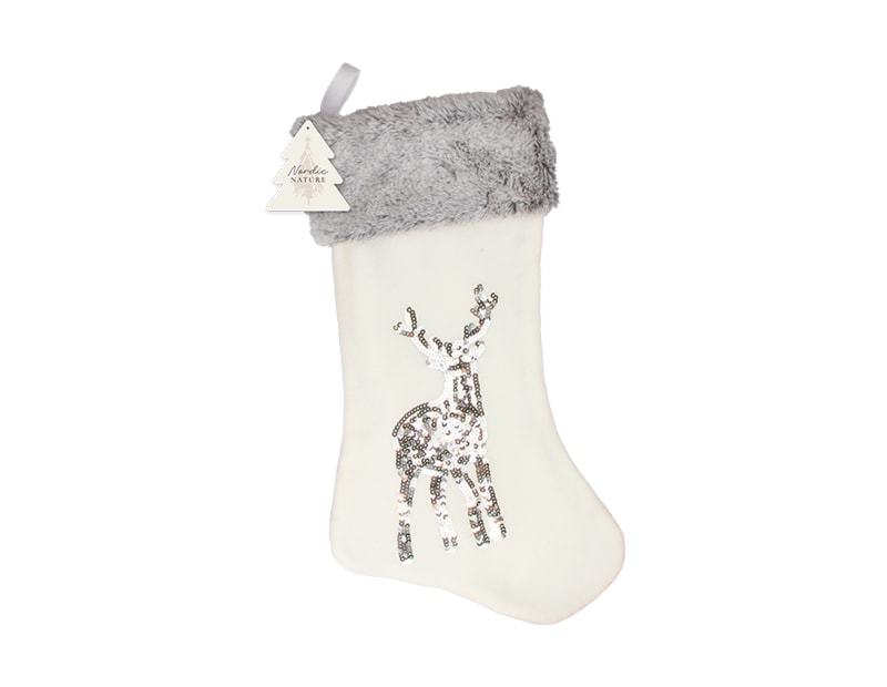 Wholesale Sequin Reindeer Faux Fur Stocking | Bulk Buy Christmas Stockings Bulk Buy Christmas Stockings