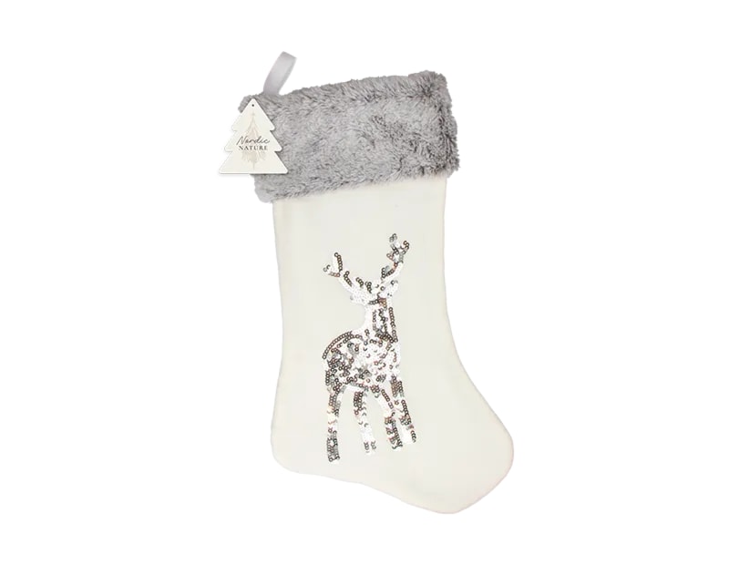Wholesale Sequin Reindeer Faux Fur Stocking | Bulk Buy Christmas Stockings Wholesale Sequin Reindeer Faux Fur Stocking | Bulk Buy Christmas Stockings