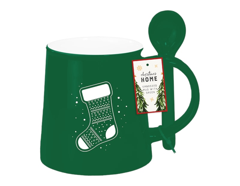 Wholesale Christmas Embossed Mug with Spoon Wholesale Christmas Embossed Mug with Spoon