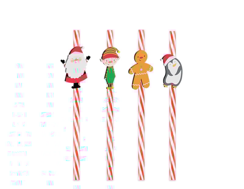 Wholesale Festive Character Re-usable Straws 4pk