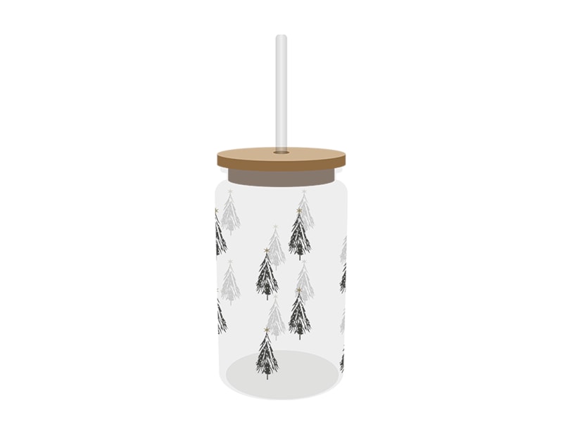 Wholesale Festive Glass Drinking Cup with straw 480ml