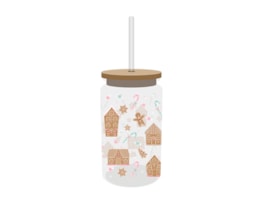 Wholesale Festive Glass Drinking Cup with straw 480ml Wholesale Festive Glass Drinking Cup with straw 480ml