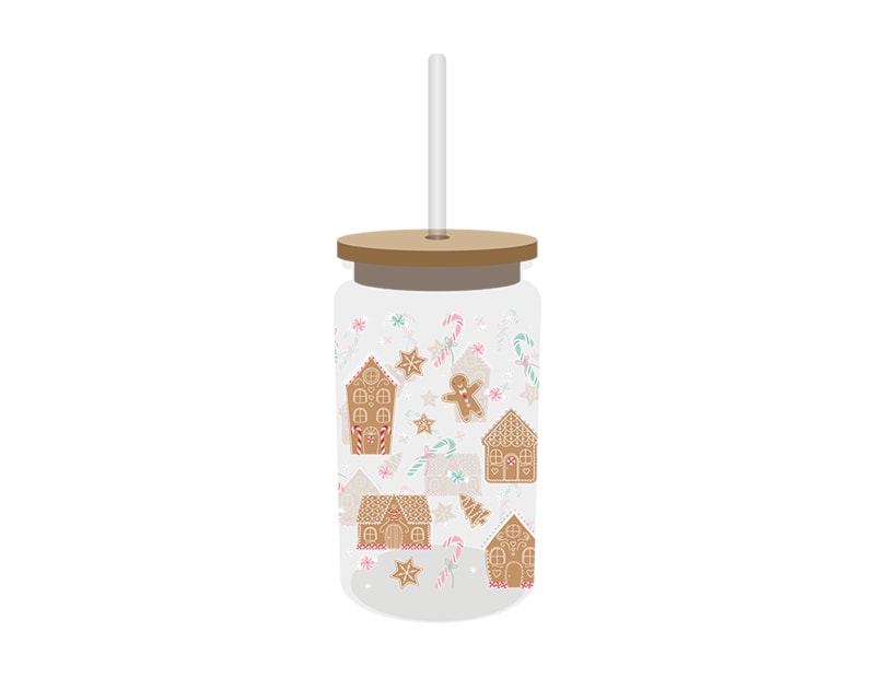 Wholesale Festive Glass Drinking Cup with straw 480ml Wholesale Festive Glass Drinking Cup with straw 480ml