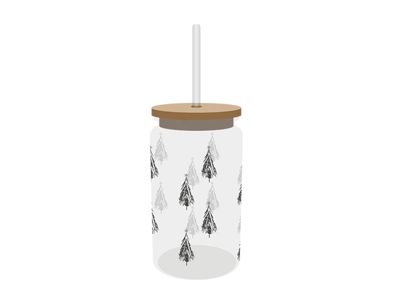 Wholesale Festive Glass Drinking Cup with straw 480ml Wholesale Festive Glass Drinking Cup with straw 480ml