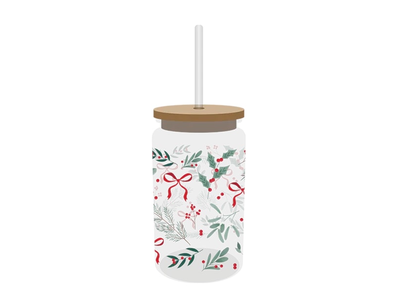 Wholesale Festive Glass Drinking Cup with straw 480ml