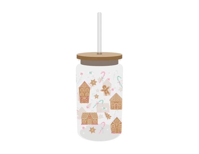 Wholesale Festive Glass Drinking Cup with straw 480ml Wholesale Festive Glass Drinking Cup with straw 480ml