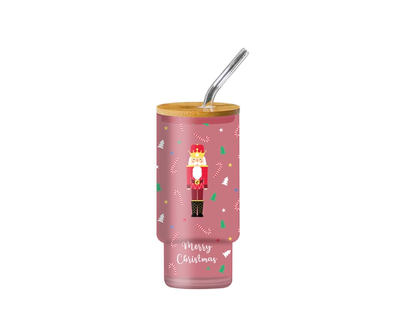 Wholesale Nutcracker Glass Drinking Cup & Straw Wholesale Nutcracker Glass Drinking Cup & Straw