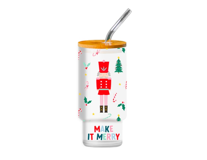 Wholesale Nutcracker Glass Drinking Cup & Straw Wholesale Nutcracker Glass Drinking Cup & Straw