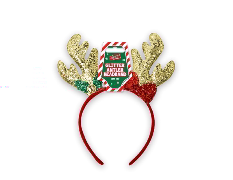 Wholesale Christmas Glitter Antler with Bow Headband Wholesale Christmas Glitter Antler with Bow Headband