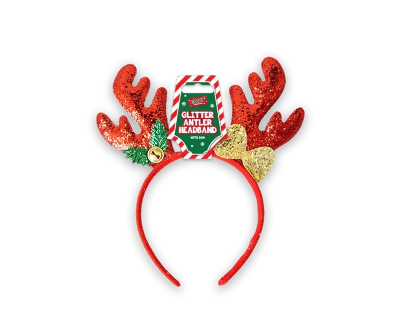 Wholesale Christmas Glitter Antler with Bow Headband
