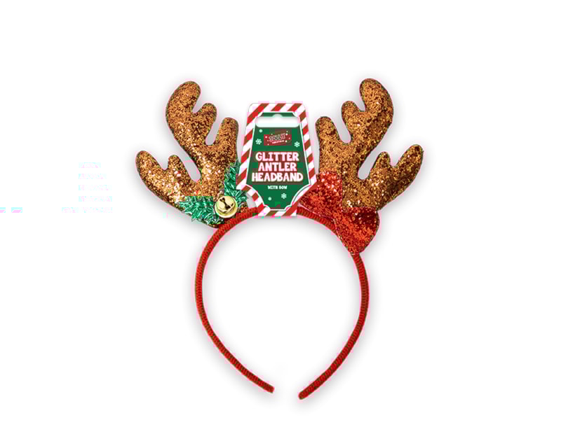 Wholesale Christmas Glitter Antler with Bow Headband Wholesale Christmas Glitter Antler with Bow Headband