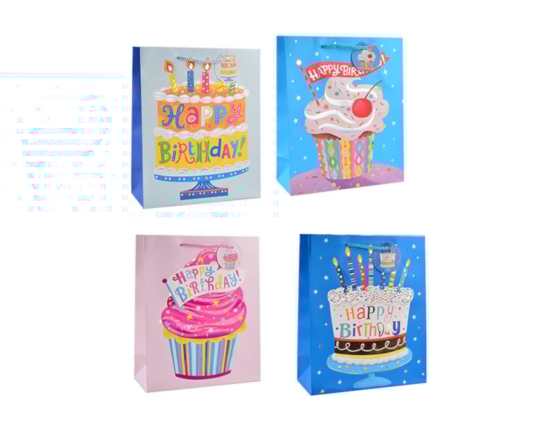 Wholesale Childrens Foiled Birthday Cake Medium Gift Bag 26x32x12cm Wholesale Childrens Foiled Birthday Cake Medium Gift Bag 26x32x12cm