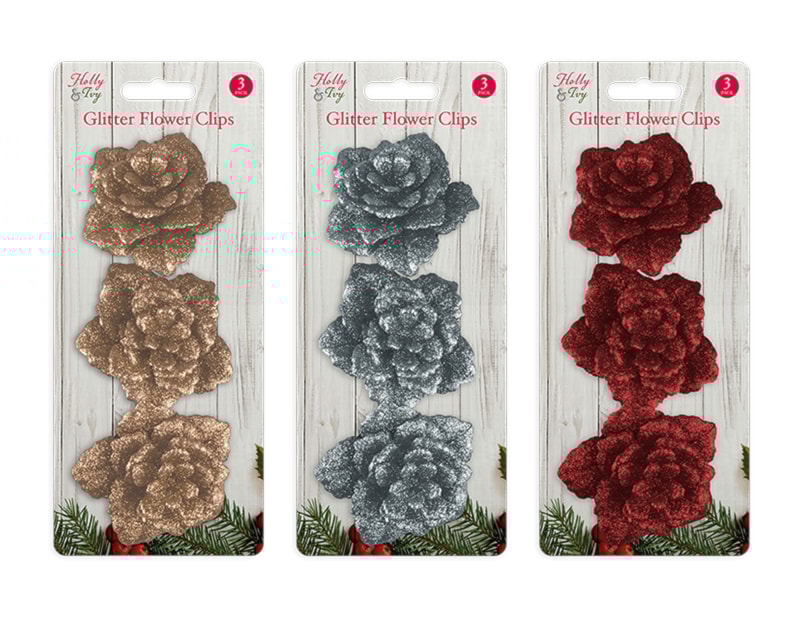 Wholesale 3 glitter flower clips Wholesale 3 glitter flower clips