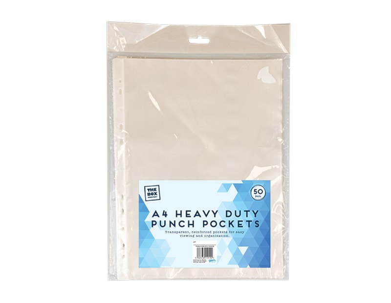 Wholesale A4 Heavy Duty Punch Pockets 50pk Wholesale A4 Heavy Duty Punch Pockets 50pk