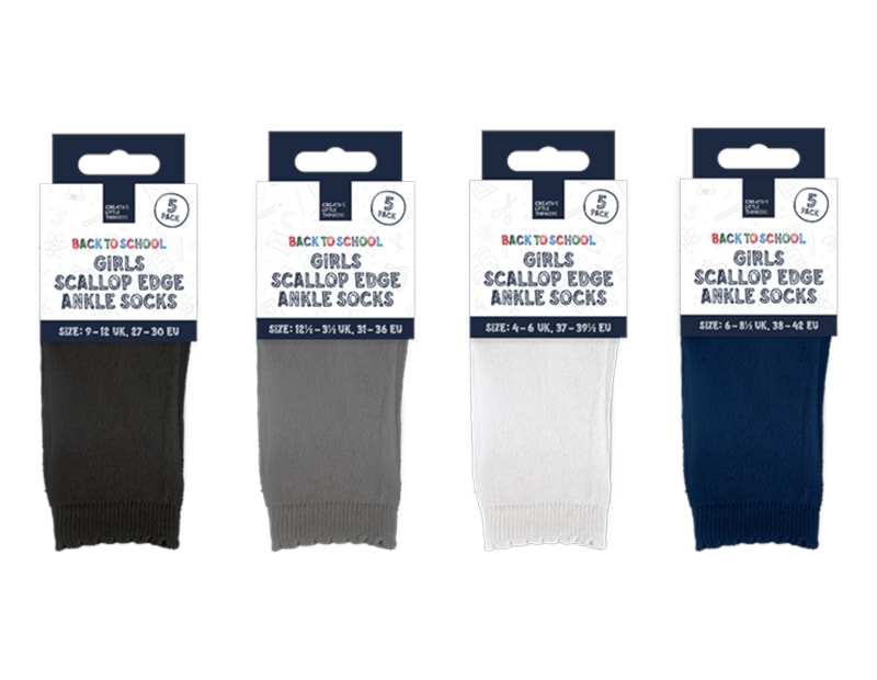 Wholesale Girls Scallop Edge Ankle Socks 5pk 4 Asstd Sizes Wholesale Girls Scallop Edge Ankle Socks 5pk 4 Asstd Sizes