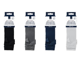 Wholesale Girls Cotton Rich Knee Socks with Bow 2pk 4 asstd sizes
