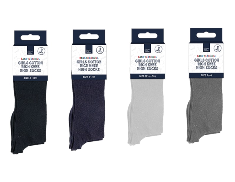 Wholesale Girls Cotton Rich Knee High Socks 3pk 4 asstd sizes Wholesale Girls Cotton Rich Knee High Socks 3pk 4 asstd sizes
