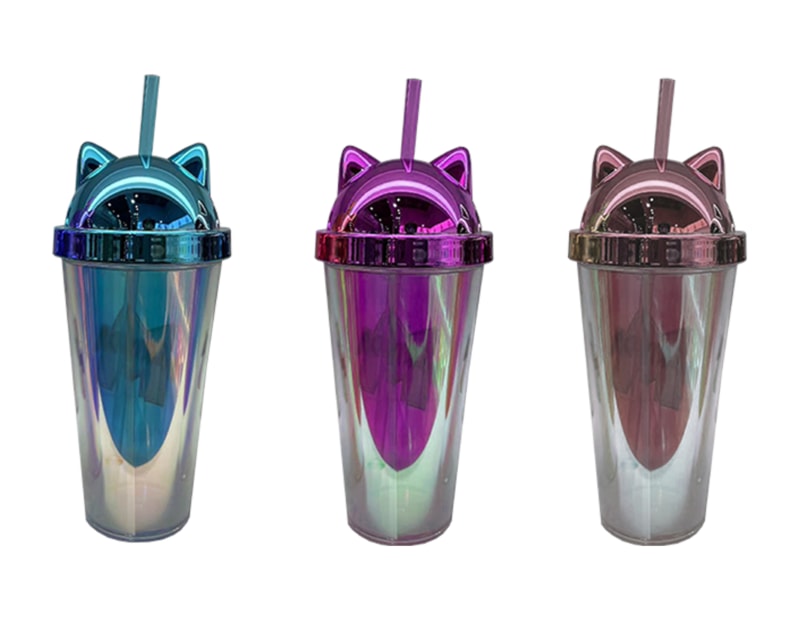 Wholesale Cat Ear Lidded Cup With Straw 450ml Wholesale Cat Ear Lidded Cup With Straw 450ml